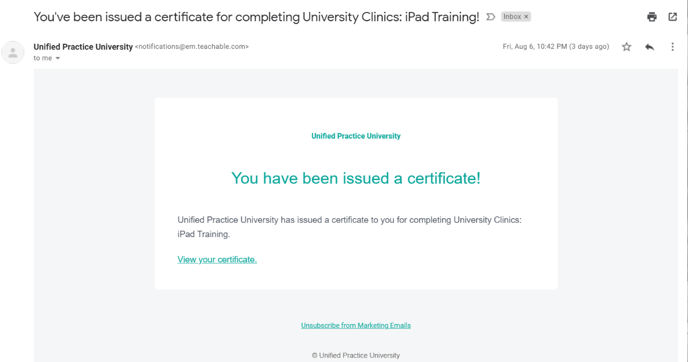 Intern Certificate Email