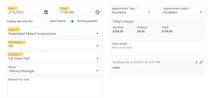New calendar Appt Booking Window Highlighted Date Time Location Service Practitioner