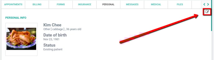 Patient  File Personal Edit Icon