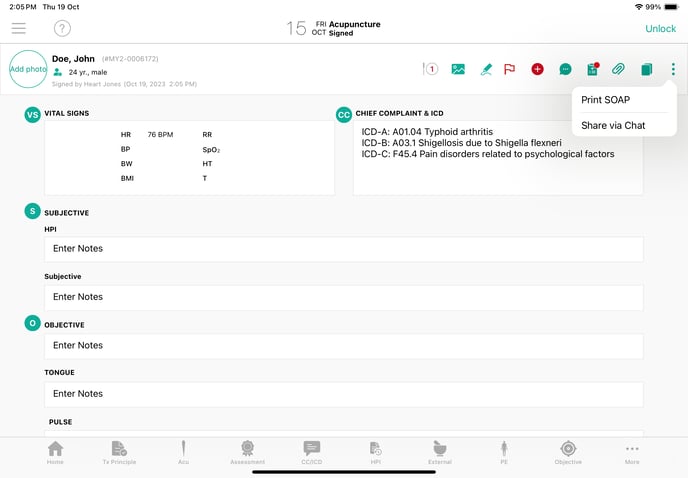 Share Intake PDF via Chat - Menu Option
