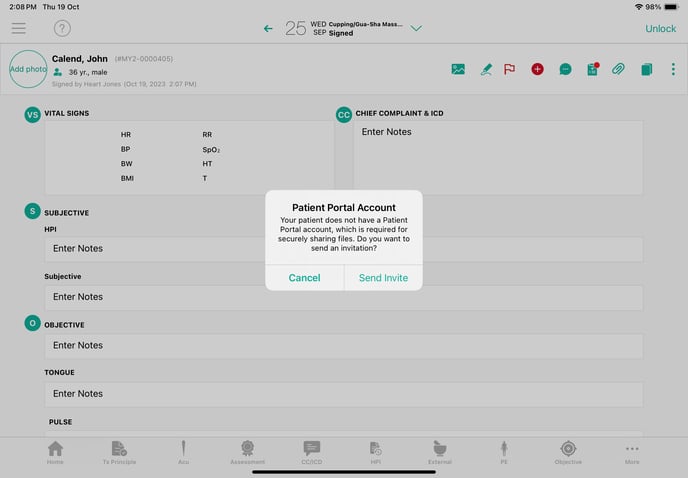 Share Intake PDF via Chat - PP Invite Pop-up